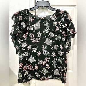 Libby Eddelman short ruffle sleeve floral print blouse M